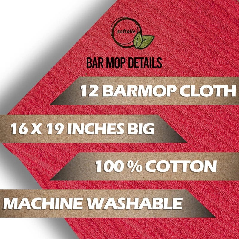 Softolle Bar Mop Towels, Pack of 12, 16x19 Inches, 100% Cotton, Crimson, Multi-Purpose for Home, Kitchen and Bar Cleaning - Image 5